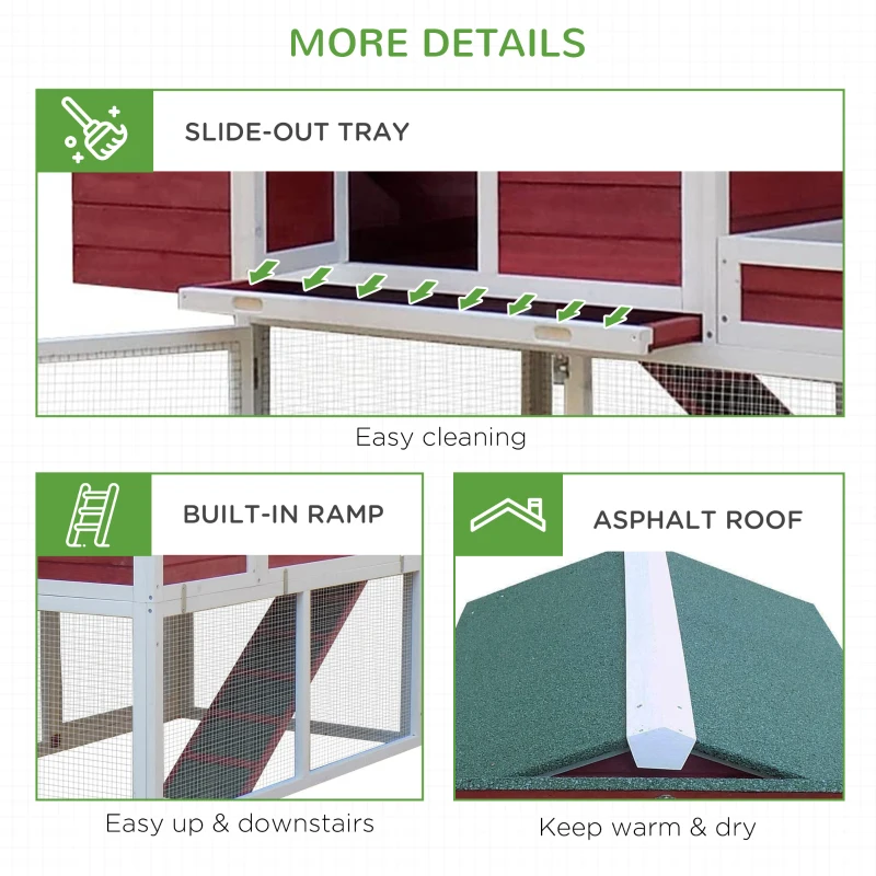 PawHut 63" Chicken Coop Wooden Hen House Rabbit Hutch Poultry Cage Pen Outdoor Backyard With Garden Box, Run Area, Nesting Box Brown