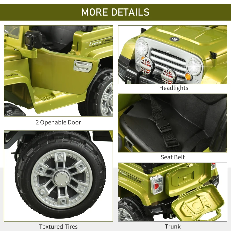 Aosom 12V Kids Electric Ride On Car Toy Truck with Remote Control 2 Speeds Lights MP3 LCD Power Indicator, Green