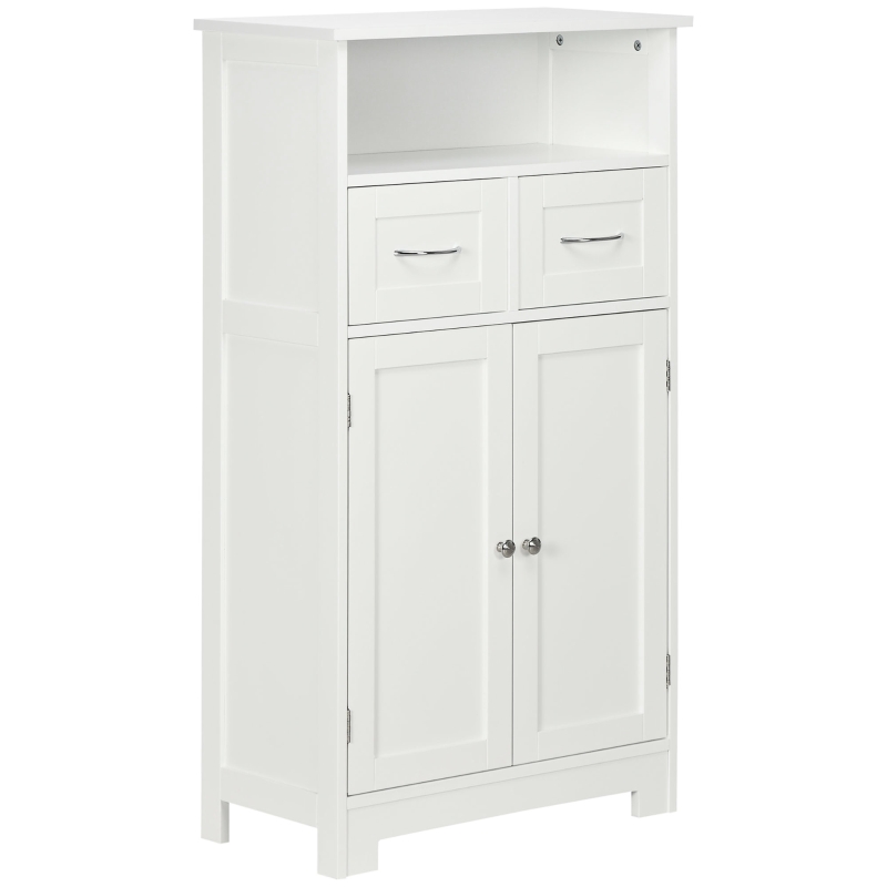 kleankin Bathroom Storage Cabinet, Freestanding Bathroom Storage Organizer with Two Drawers and Adjustable Shelf for Living Room, Bedroom or Entryway, White