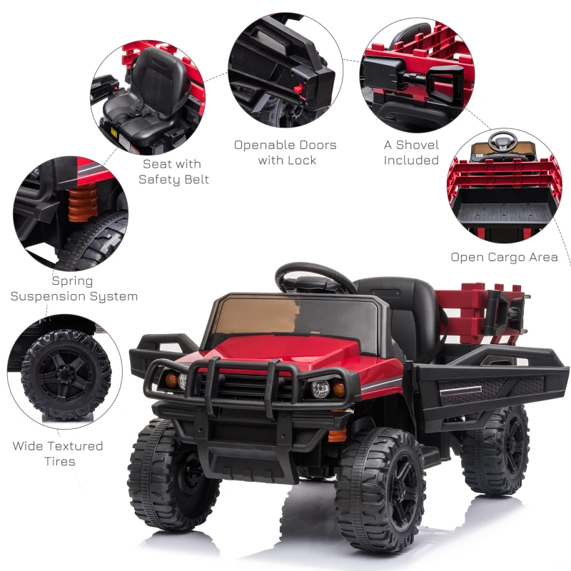 Aosom 12V Kids Ride-on Car Electric Truck Pickup Toy with Parent Remote Control and Trailer, MP3/USB Input for Music, Red