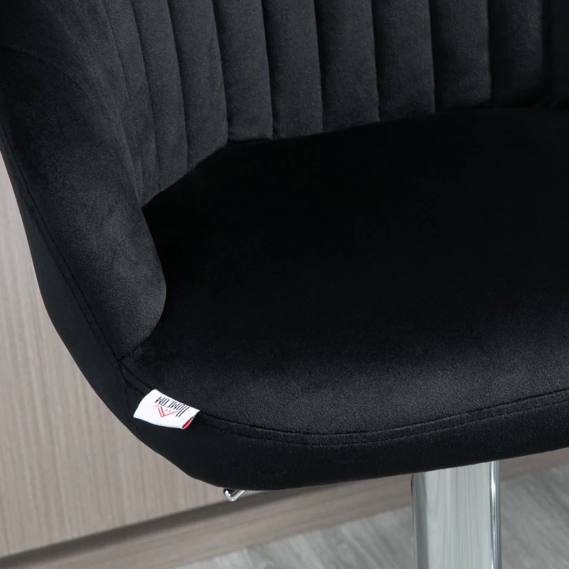 HOMCOM Modern Upholstered Adjustable Barstools with Swivel Seat, Velvet Touch Fabric, Steel Frame, Footrest, ‎Black