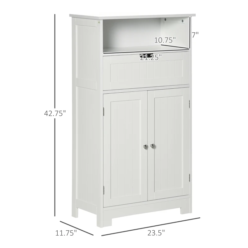 kleankin Bathroom Cabinet Organizer, Freestanding Small Storage Cabinet with Drawer and Adjustable Shelf for Living Room, or Entryway, White