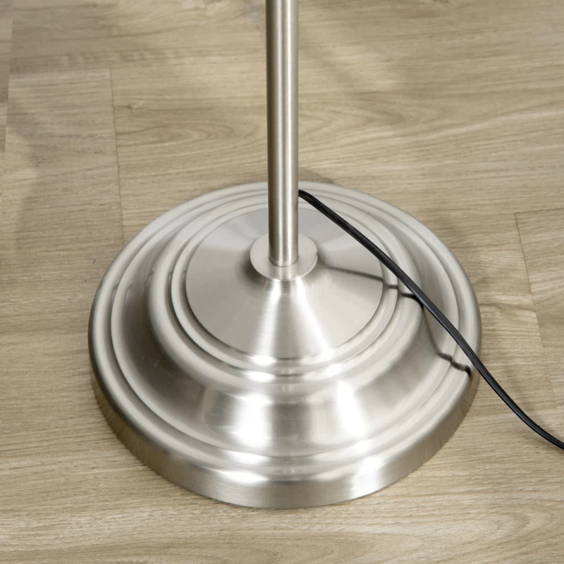 HOMCOM Boho Desk Lamp & Floor Lamps Set of 3, 3 Piece Lamp Set for Living Room, Bedroom, & More, Linen Lampshade, Steel Base, Silver