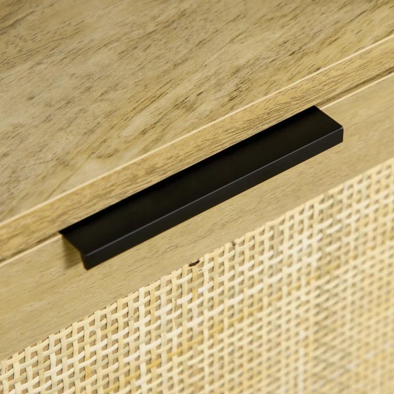 HOMCOM Boho Bookshelf, Storage Cabinet with 3 Open Shelves and Natural Rattan Decor, Bookcase for Living Room, Study, Oak