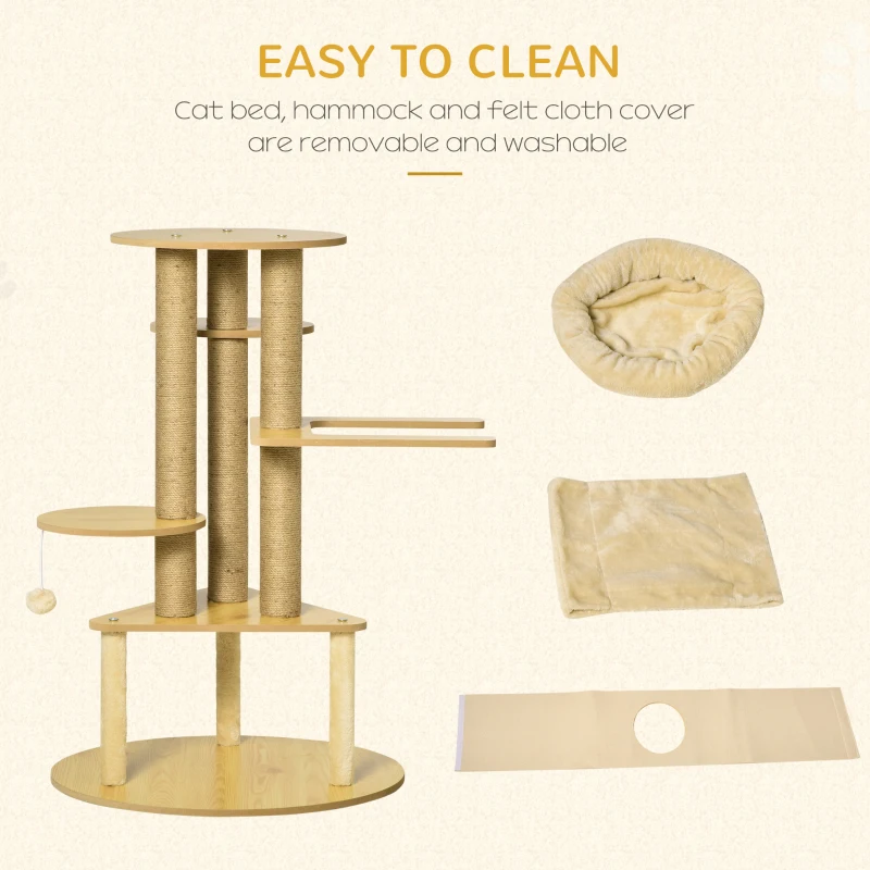 PawHut Cat Tree Tower Multi-Level Kitten House with Scratching Post Condo Hammock Bed Ball Toy - 23.5 x 23.5 x 39 Inches, Yellow