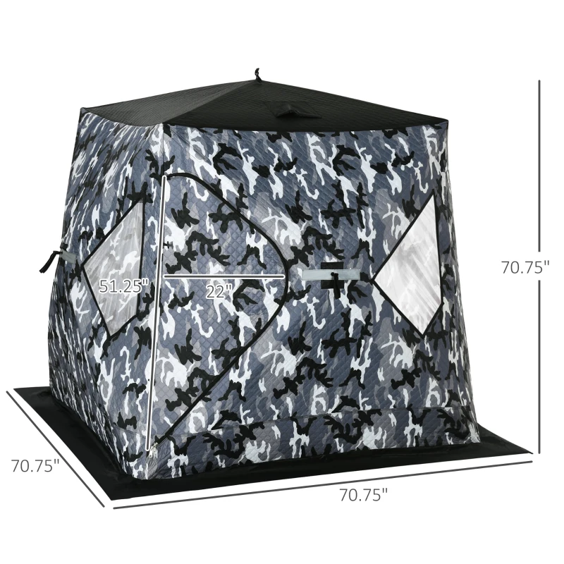 Outsunny 2 Person Insulated Ice Fishing Shelter Pop-Up Portable Ice Fishing Tent with Carry Bag and Anchors for Lowest Temps -22℉, Camouflage