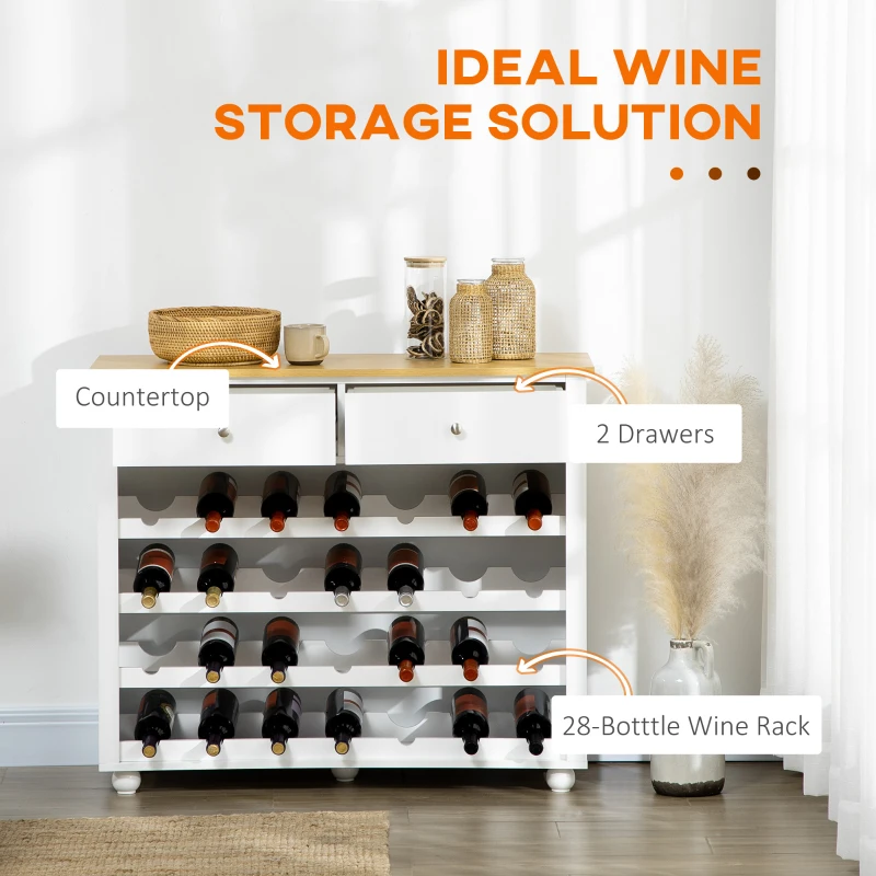 HOMCOM Modern Wine Storage Cabinet with Drawers, White