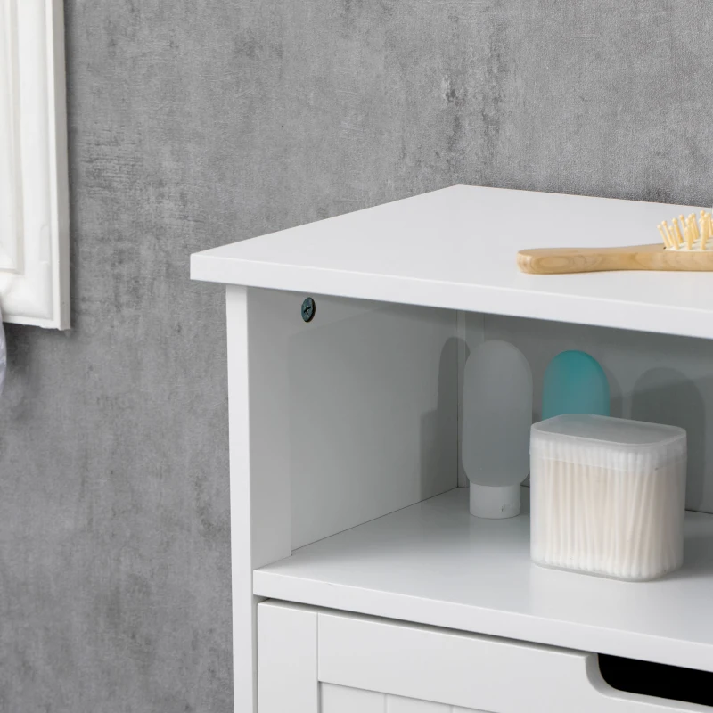kleankin Bathroom Cabinet Organizer, Freestanding Small Storage Cabinet with Drawer and Adjustable Shelf for Living Room, or Entryway, White