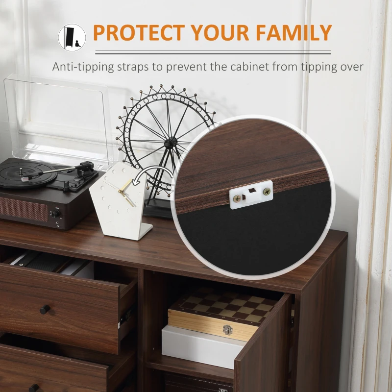 HOMCOM Retro Sideboard with 2 Cabinets 3 Drawers, Buffet Table, Brown