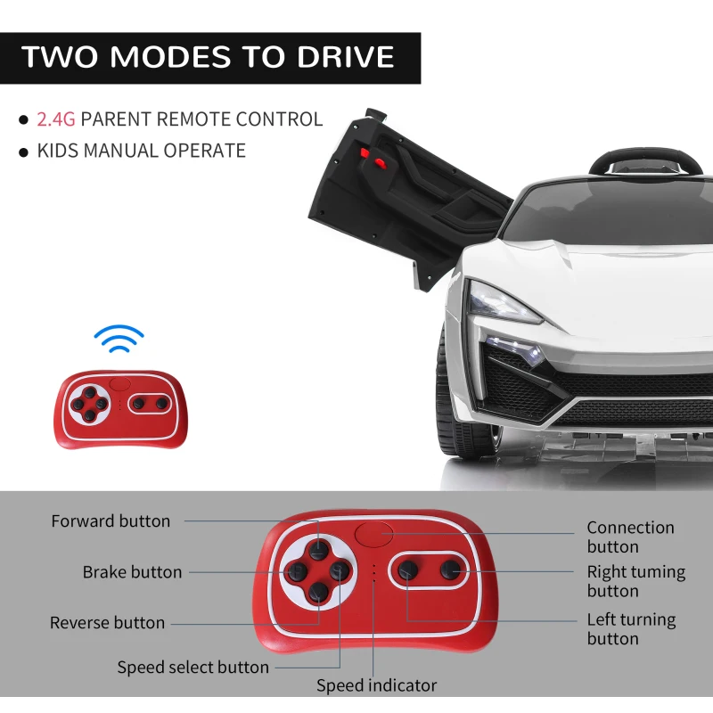 Aosom Ride On Car for Kids  6V Electric Ride-On Car with Parental Remote Control, 2 Speeds, LCD power indicator, Seat Belt (White)