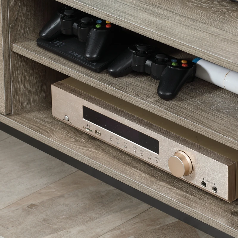 HOMCOM TV Stand for TV up to 50 Inches, Entertainment Center with Door, Open Storage and Drawers, TV Table with Steel Legs, Gray