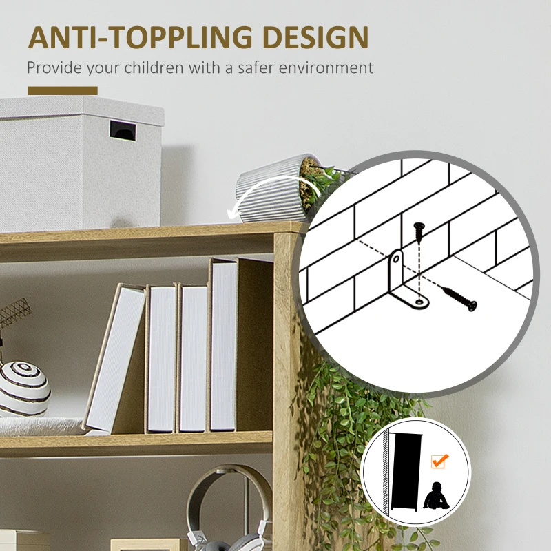 HOMCOM Boho Bookshelf, Storage Cabinet with 3 Open Shelves and Natural Rattan Decor, Bookcase for Living Room, Study, Oak