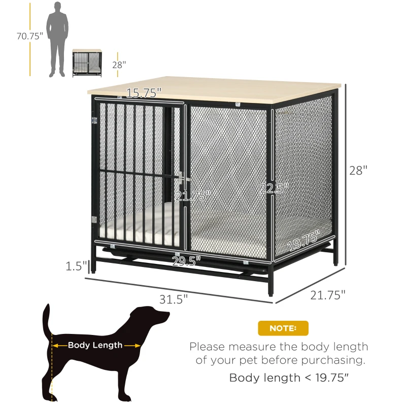PawHut Dog Crate Furniture with Water-Resistant Cushion Medium Dog Kennel, Oak, 31.5" x 22" x 28"