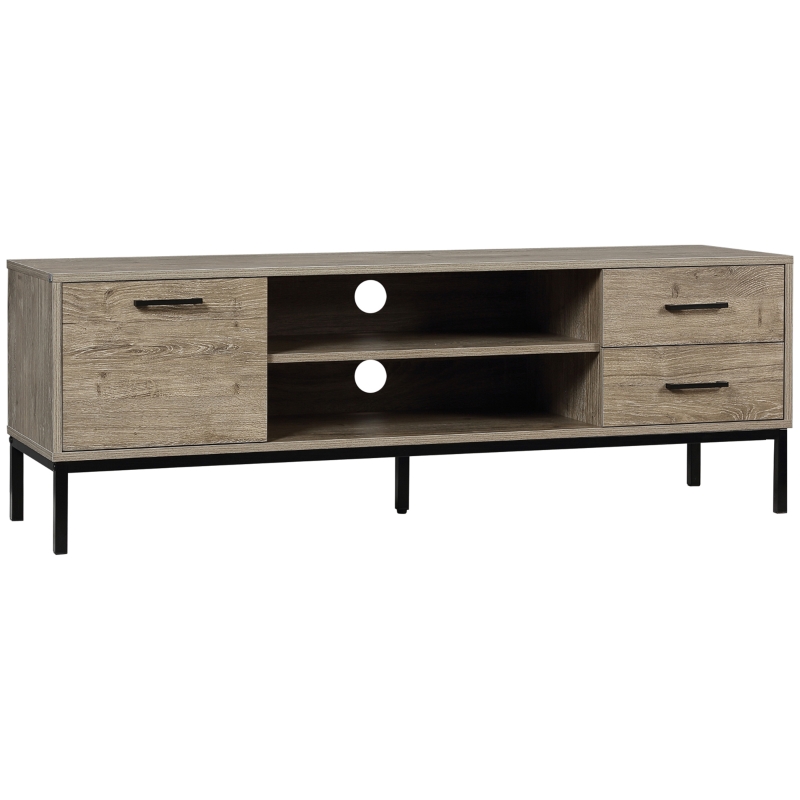 HOMCOM TV Stand for TV up to 50 Inches, Entertainment Center with Door, Open Storage and Drawers, TV Table with Steel Legs, Grey