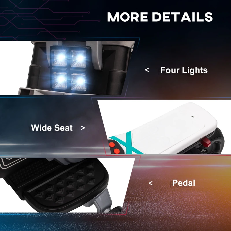 Aosom 6V Kids Motorcycle Battery-Operated Ride-on Toy with Training Wheels Lights Music Siren Horn, White