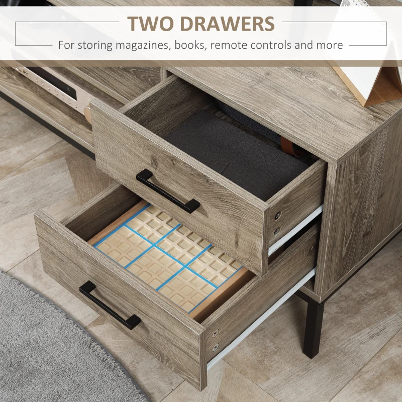 HOMCOM TV Stand for TV up to 50 Inches, Entertainment Center with Door, Open Storage and Drawers, TV Table with Steel Legs, Gray