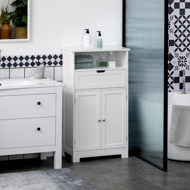 kleankin Bathroom Cabinet Organizer, Freestanding Small Storage Cabinet with Drawer and Adjustable Shelf for Living Room, or Entryway, White