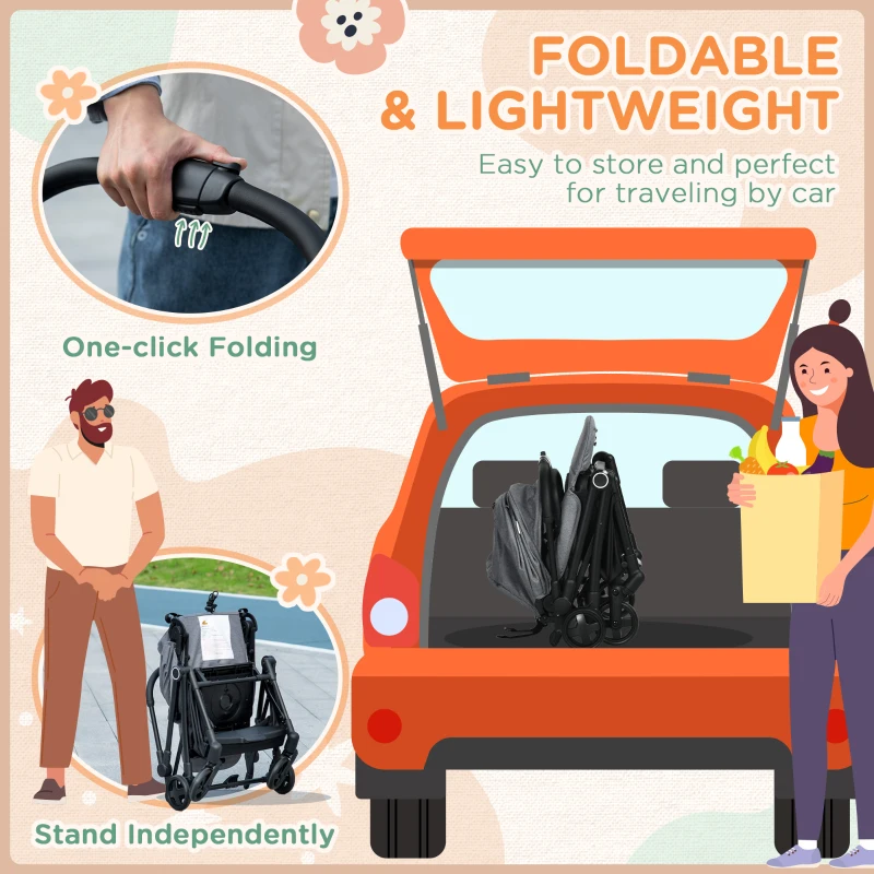 Qaba Lightweight Baby Stroller w/ 360° Reversible Seat, Toddler Travel Stroller w/ One Hand Fold, Grey