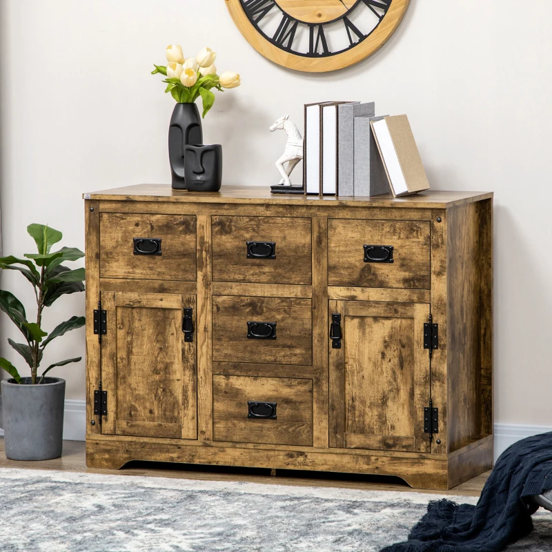 HOMCOM Sideboard Buffet Kitchen Sideboard Cabinet with Five Drawers Two Door Cabinets Adjustable Shelf for Living Room Brown
