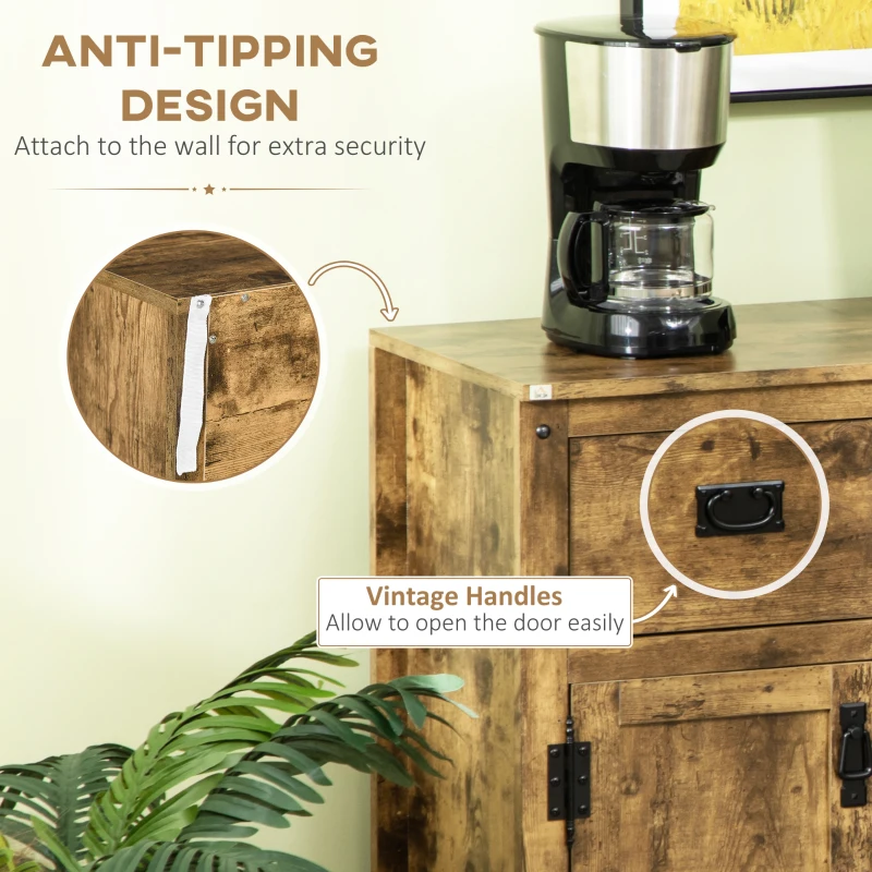HOMCOM Sideboard Buffet Kitchen Sideboard Cabinet with Five Drawers Two Door Cabinets Adjustable Shelf for Living Room Brown