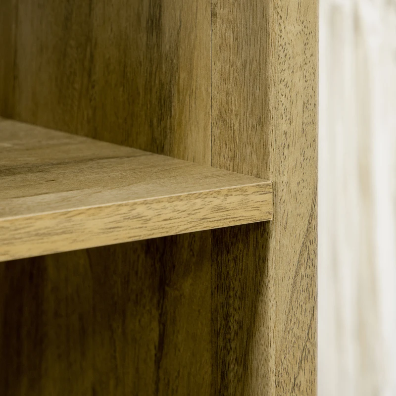 HOMCOM Boho Bookshelf, Storage Cabinet with 3 Open Shelves and Natural Rattan Decor, Bookcase for Living Room, Study, Oak