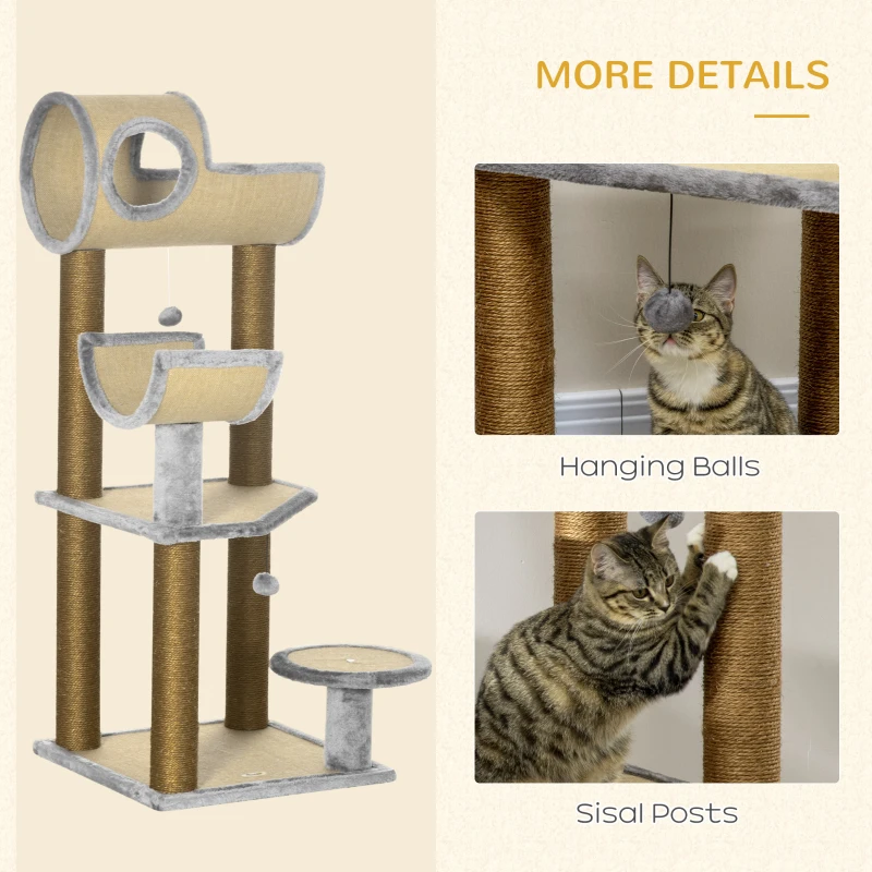 PawHut 48" Fun Cat Tree with Scratching Posts, Small Cat Tower for Indoor Cat Furniture, Cat Tunnel Bed Activity Center Climbing Toy