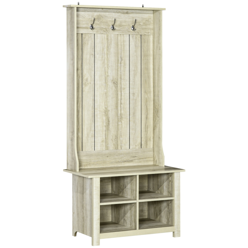HOMCOM Classic Hall Tree, Accent Coat Tree with Shoe Storage Bench, Adjustable Shelves, 31.5" x 15.5" x 67.5", White