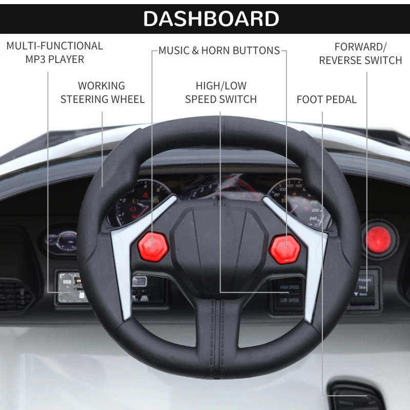Aosom Ride On Car for Kids  6V Electric Ride-On Car with Parental Remote Control, 2 Speeds, LCD power indicator, Seat Belt (White)
