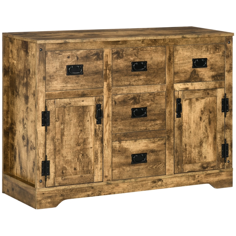 HOMCOM Sideboard Buffet Kitchen Cabinet with Five Drawers Two Door Cabinets Adjustable Shelf for Living Room Brown