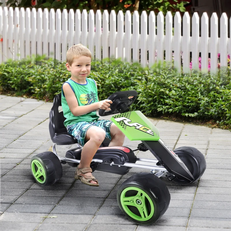 Aosom Kids Go Kart, 4 Wheeled Ride On Pedal Car, Racer for 3 years, for Boys and Girls, Outdoor - Green