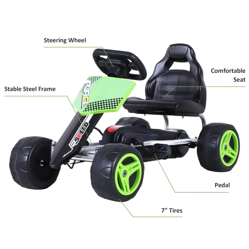 Aosom Kids Go Kart Pedal Powered Racing Style Durable Children Toddlers Ride on Car Outdoor Racer Perfect Toys Gift for 3 years, for Boys and Girls, Green