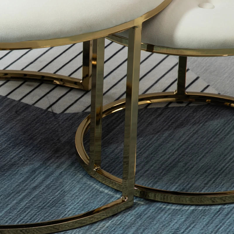 HOMCOM Nesting Coffee Table Set of 2, Round End Tables with Velvet-Feel Button Tufted Top for Living Room, Home Office, White