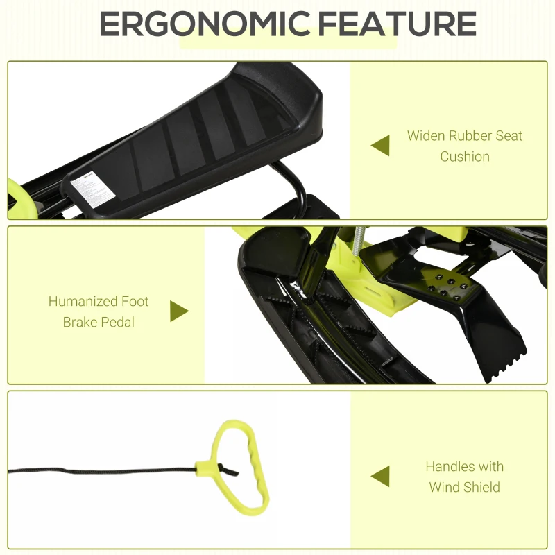 Outsunny Kids Snow Sled, Ski Sled Slider Board,  Racer Snowmobile, with Foot Break, Pull Rope, Steering Wheel, for Downhill and Uphill, Age 5 & up, Gift for Boys & Girls