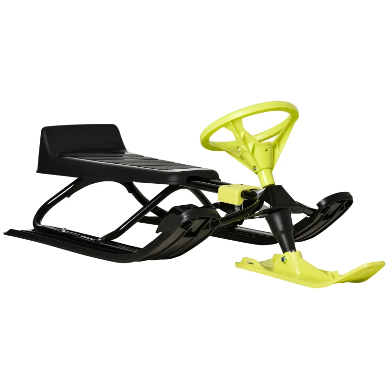 Outsunny Kids Snow Sled, Ski Sled Slider Board,  Racer Snowmobile, with Foot Break, Pull Rope, Steering Wheel, for Downhill and Uphill, Age 5 & up, Gift for Boys & Girls