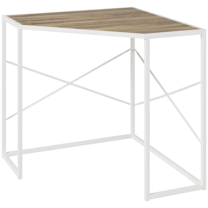 HOMCOM Modern White Corner Computer Desk, Space-Saving Steel Frame Design for Home Office, Study Room