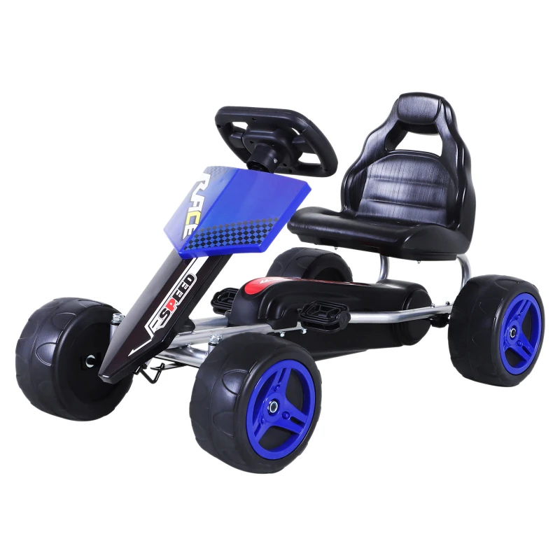 Aosom Kids Go Kart, 4 Wheeled Ride On Pedal Car, Racer for 3 years, for Boys and Girls, Outdoor - Blue