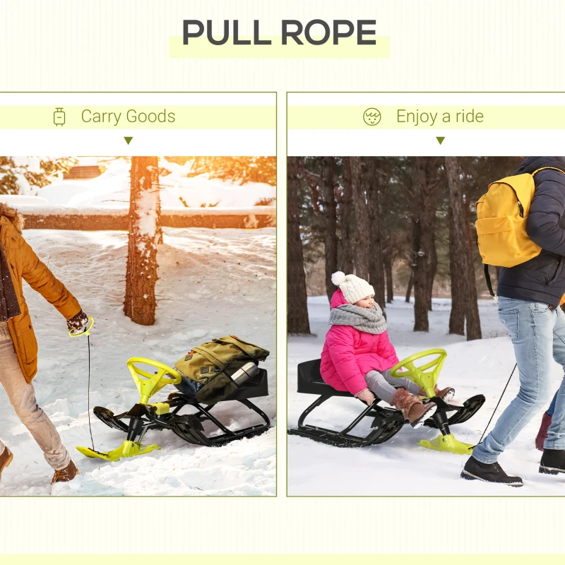 Outsunny Kids Snow Sled, Ski Sled Slider Board,  Racer Snowmobile, with Foot Break, Pull Rope, Steering Wheel, for Downhill and Uphill, Age 5 & up, Gift for Boys & Girls