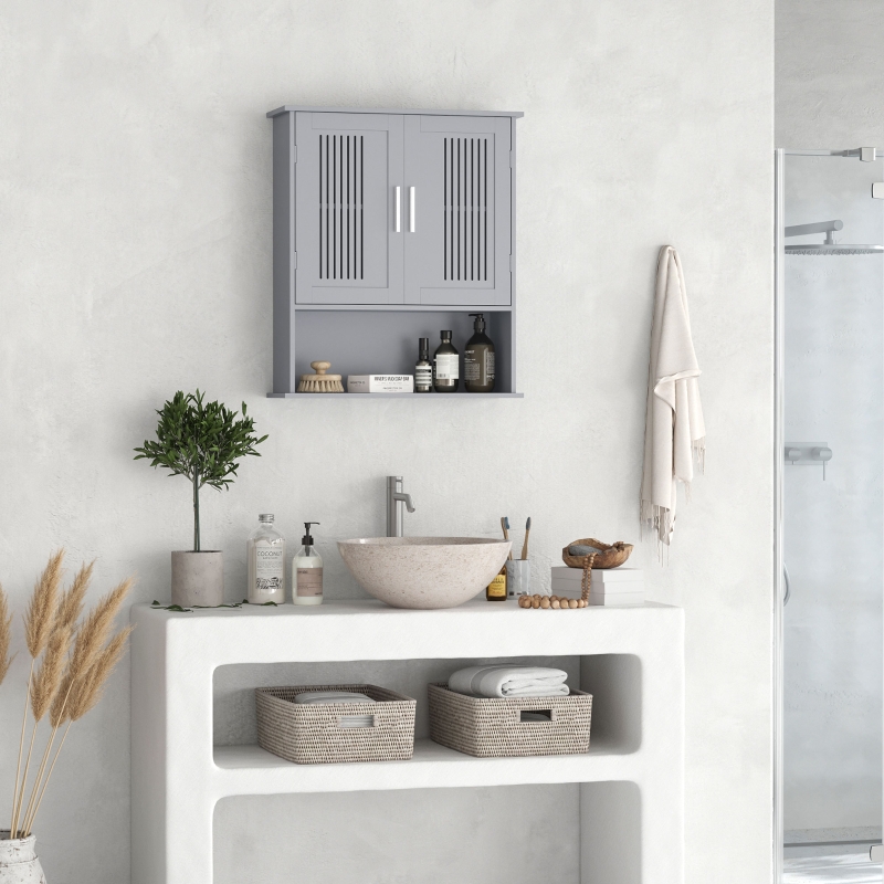 thumbnail image 2 of Home Discount Priano Bathroom Wall Cabinet - Grey, 2-Door Mirrored Storage Unit, Shaker Style 2 of 6