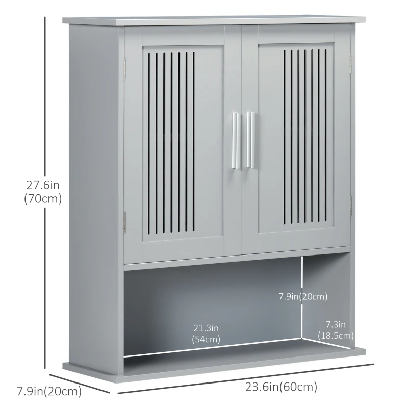 kleankin Modern Bathroom Cabinet, Wall Mounted Medicine Cabinet, Storage Organizer with 2 Door Cabinet and Shelf, Grey
