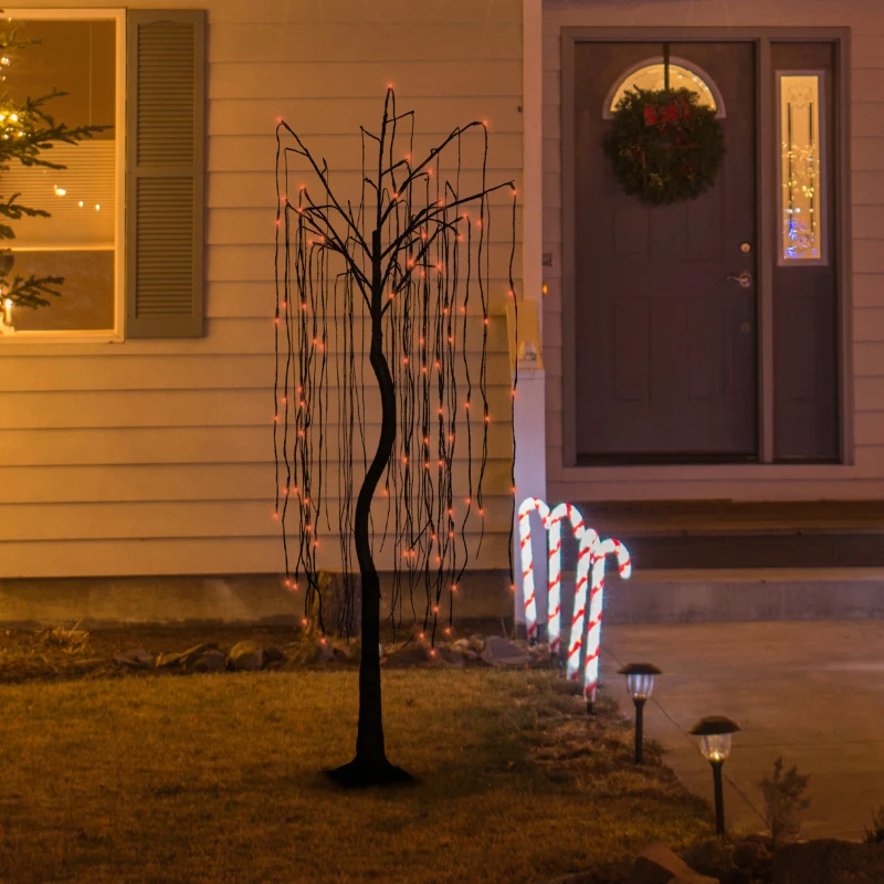 HOMCOM 5 ft Artificial Willow Tree Light with Pre-Lit LED Light for Home Party, Indoor and Covered Outdoor Use