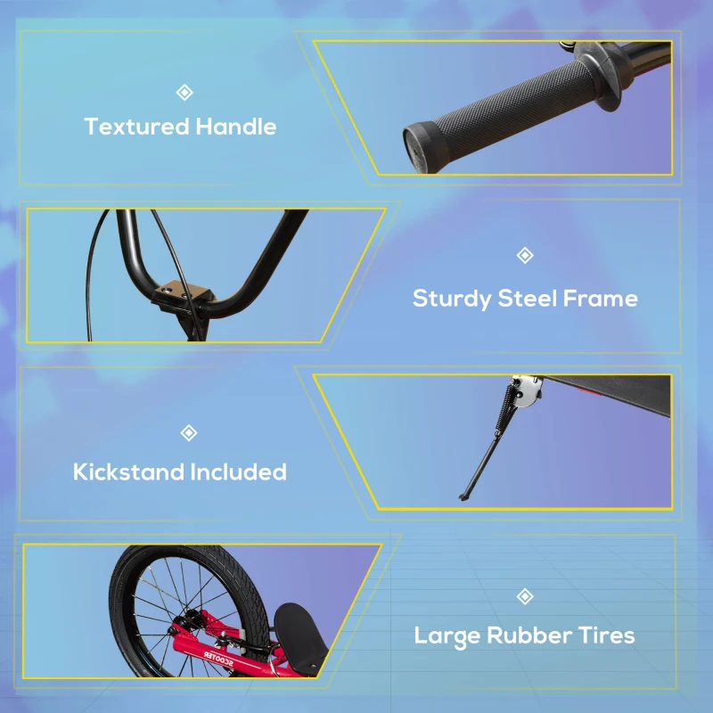 Aosom Youth Scooter Adjustable Height, Front Rear Dual Brakes, Inflatable Wheels 20-Inch 16-Inch, for 10+ Years, Red