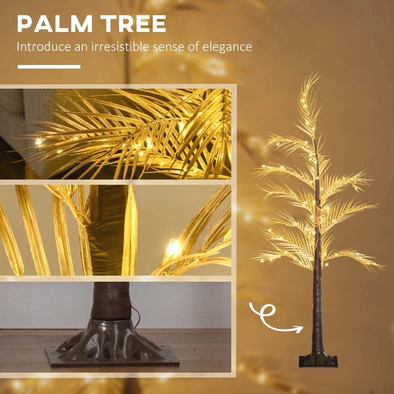 HOMCOM 5 ft Artificial Palm Tree Light with Pre-Lit LED Light for Home Party, Indoor and Covered Outdoor Use