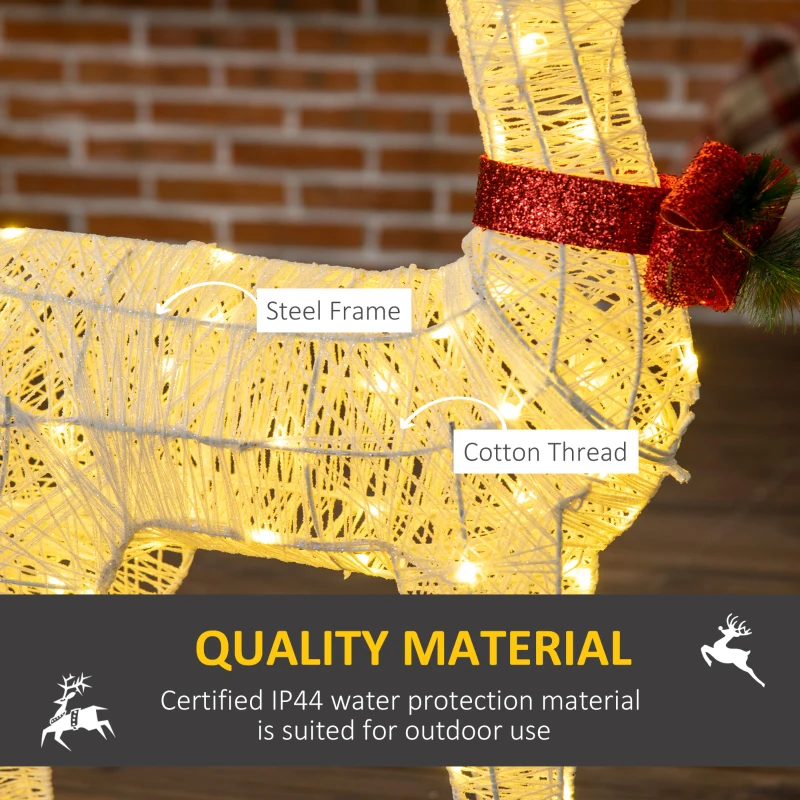 Outsunny Light Up Reindeer Christmas Decoration, Outdoor Lighted Deer Xmas Decor with 100 LED Lights and 4 Ground Stakes for Holiday, Lawn, Garden, Yard, White