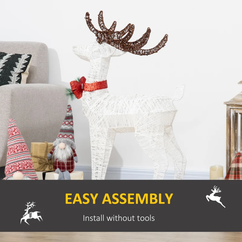 Outsunny Light Up Reindeer Christmas Decoration, Outdoor Lighted Deer Xmas Decor with 100 LED Lights and 4 Ground Stakes for Holiday, Lawn, Garden, Yard, White