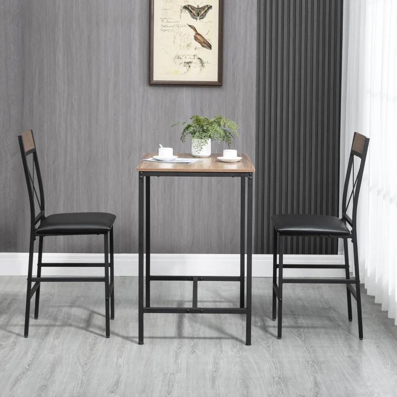 HOMCOM 3 Piece Bar Table and Chairs Set, Dining Table Set with PU Padded Stools and Steel Frame for Kitchen, Small Spaces, Brown