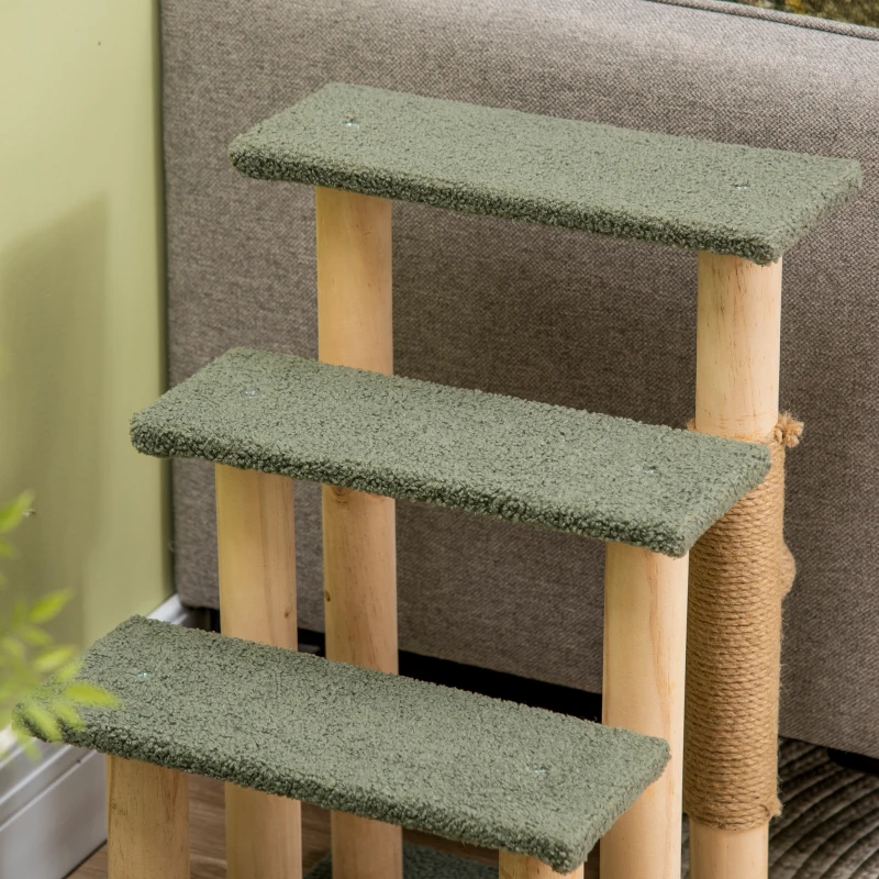PawHut 4-Level Pet Dog Cat Stairs, 25" Cat Tree Tower with Sisal Scratching Posts and Ball Toy, Green