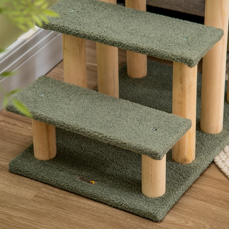 PawHut 4-Level Pet Dog Cat Stairs, 25" Cat Tree Tower with Sisal Scratching Posts and Ball Toy, Green