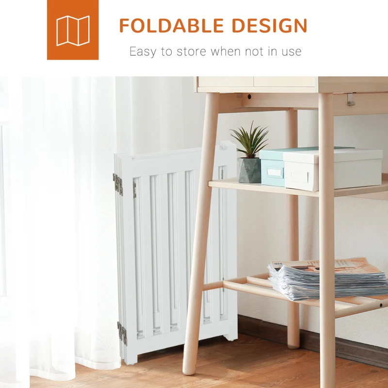 PawHut Foldable Dog Gate with Door, 4 Panels Freestanding Pet Gate with Support Feet Indoor Playpen for Medium Dogs and Below, White