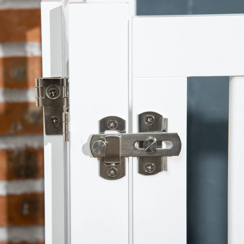 PawHut Foldable Dog Gate with Door, 4 Panels Freestanding Pet Gate with Support Feet Indoor Playpen for Medium Dogs and Below, White