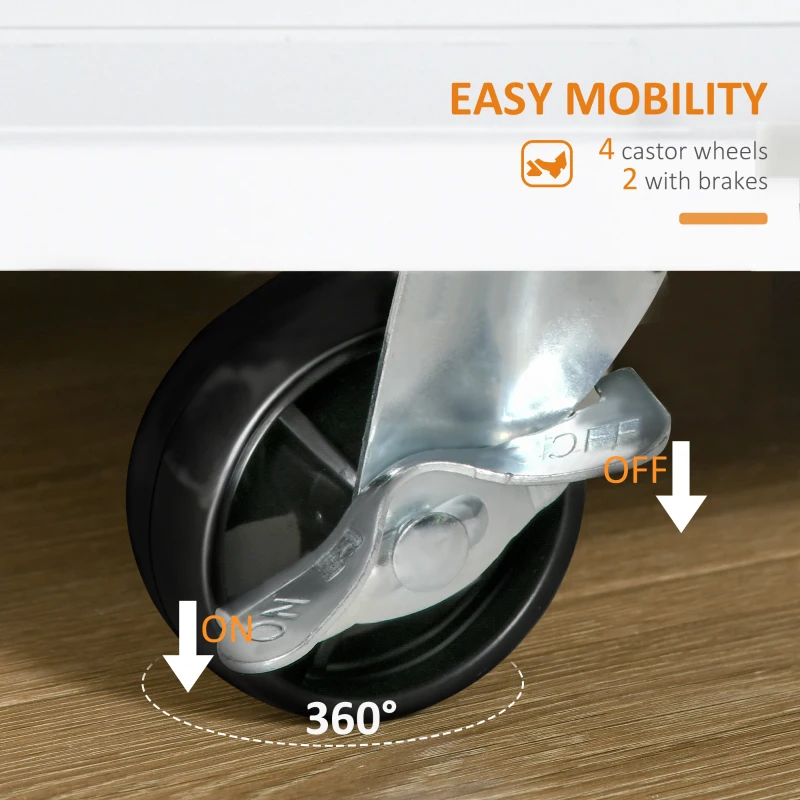 HOMCOM Rolling Kitchen Island Storage Trolley Cart with 3-Tier Spice Rack & Rubber Wood Top for Dining Room